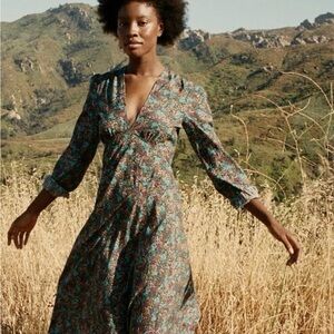 Doen Navy Bird Floral Charleston Dress